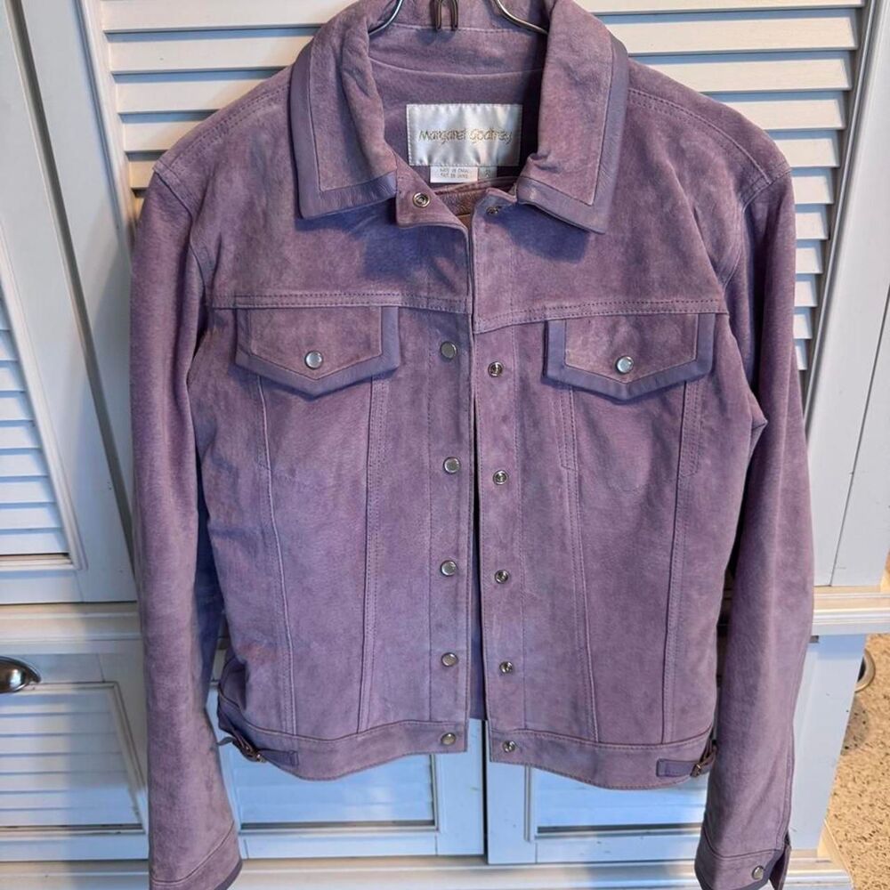Purple suede leather jacket and skirt set